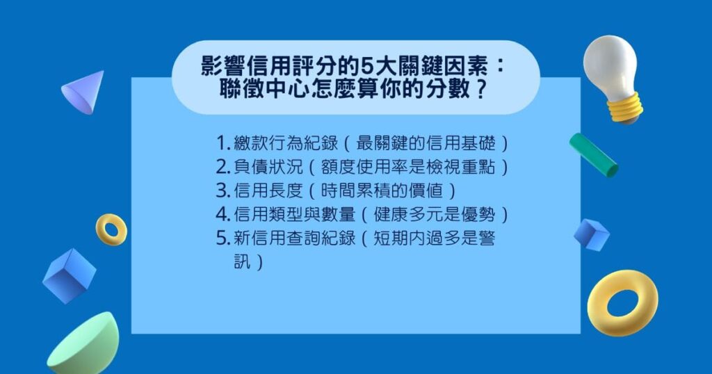 影響信用評分的5大關鍵因素：聯徵中心怎麼算你的分數？