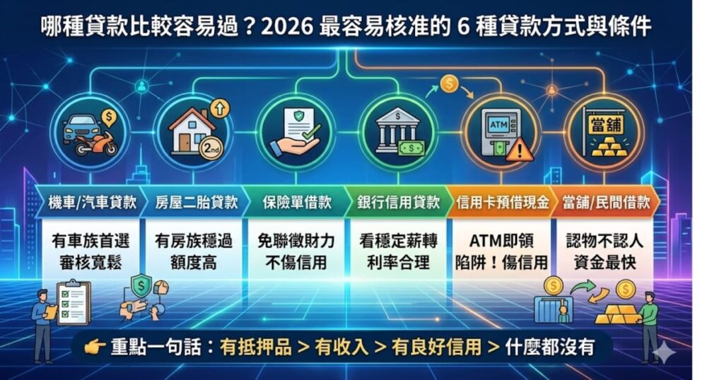 哪種貸款比較容易過？2026 最容易核准的 6 種貸款方式與條件